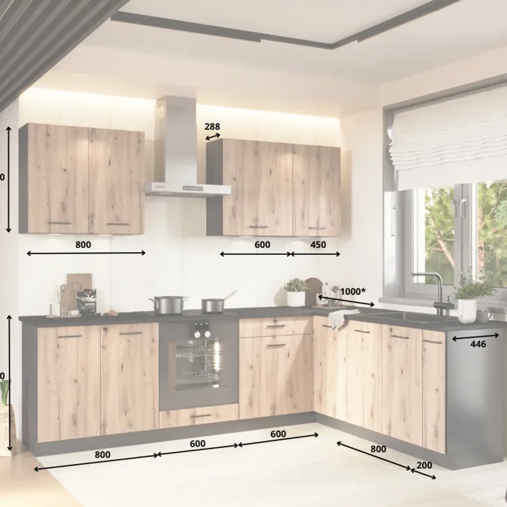 Cucina angolare 260x200cm completa componibile moderna rovere grafite Crono