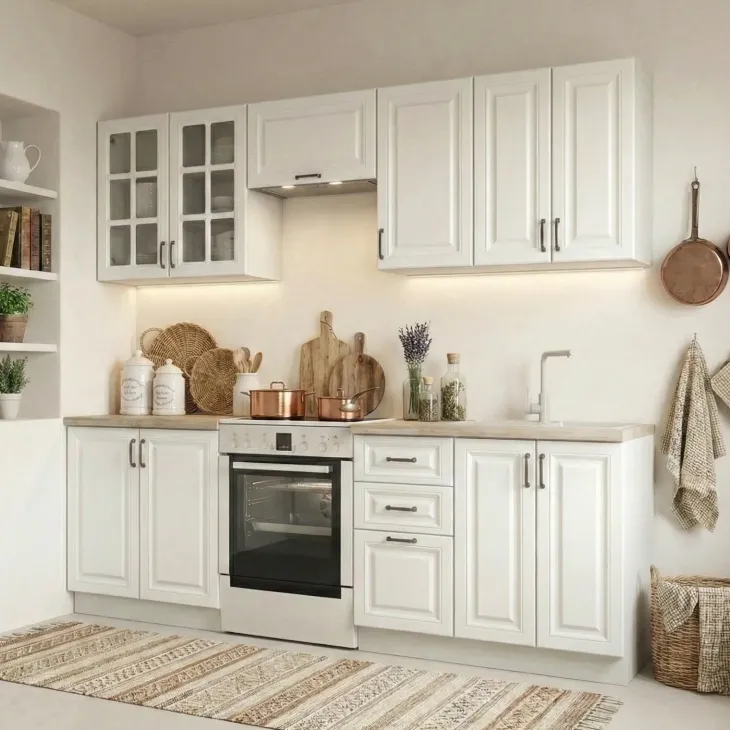 Cucina 240cm completa moderna shabby componibile bianco frassinato rovere Oxford