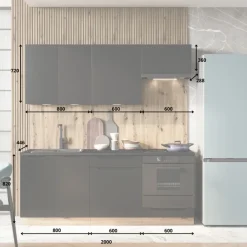 Cucina lineare 200cm completa componibile moderna nera Etrax