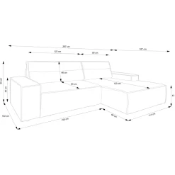 Divano letto angolare destra 3 posti 267x167cm velluto a coste antracite Relaxion