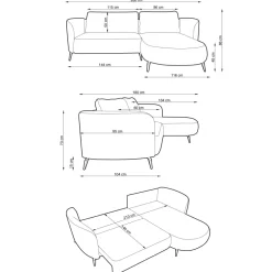 Divano letto angolare destra 3 posti 260x180cm tessuto bouclè blu Repose