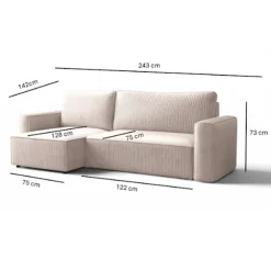 Divano letto angolare reversibile 243x142cm velluto a coste antracite Ofelia