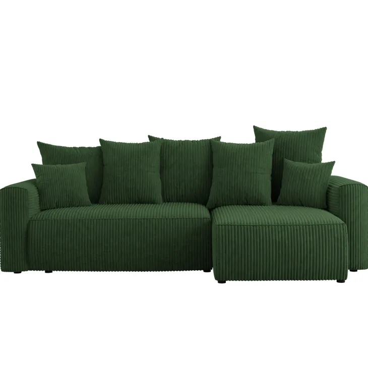 Divano letto angolare reversibile 238x142cm velluto a coste con libreria a sinistra verde scuro Mistery