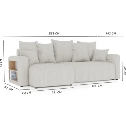 Divano letto angolare reversibile 238x142cm velluto a coste con libreria a sinistra verde scuro Mistery