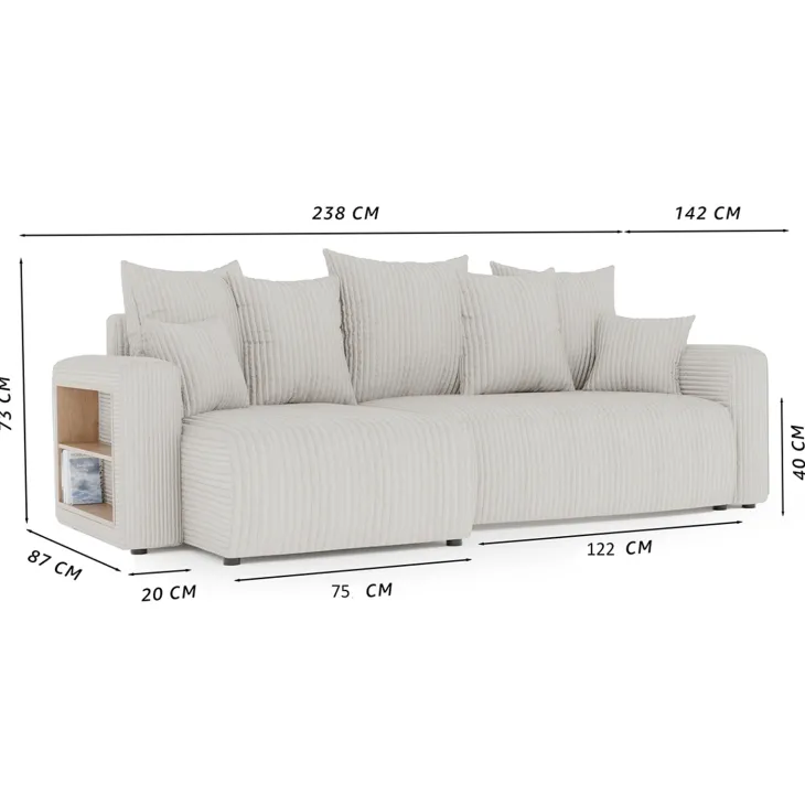 Divano letto angolare reversibile 238x142cm velluto a coste con libreria a sinistra verde scuro Mistery