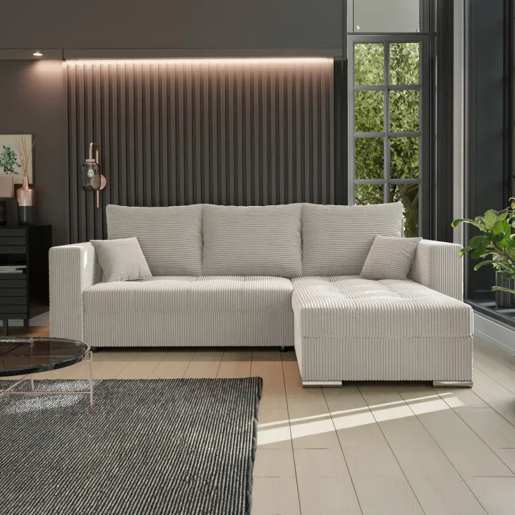 Divano letto angolare reversibile 240x160cm velluto a coste beige Ermione