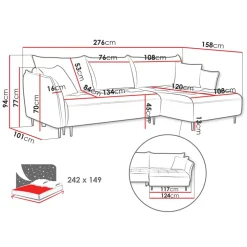Divano letto angolare sinistro 3 posti 276x158cm tessuto grigio Angle