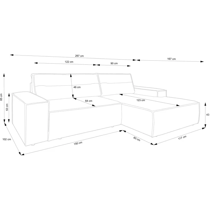 Divano letto angolare sinistra 3 posti 267x167cm velluto a coste grigio chiaro Relaxion