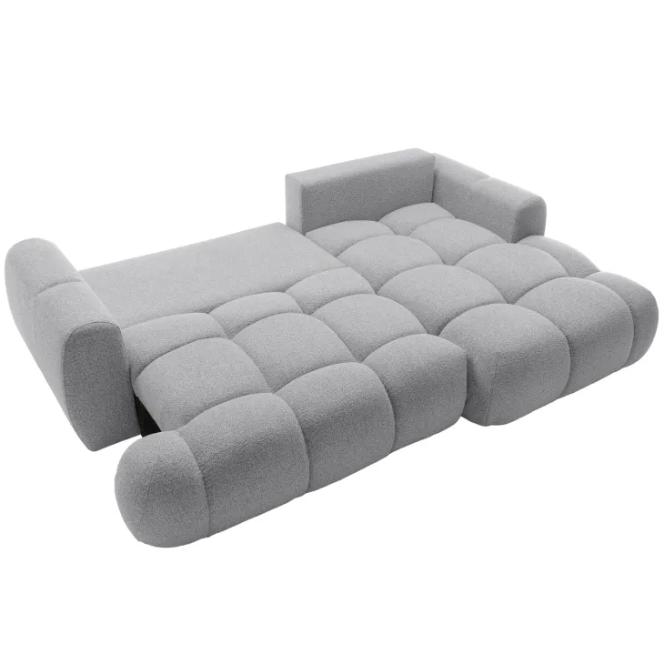 Divano letto con angolo a destra 4 posti 270x173cm con contenitore tessuto bouclé grigio chiaro Litos