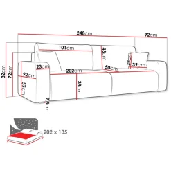 Divano letto matrimoniale 3 posti 248x90cm velluto a coste grigio antracite Slurp