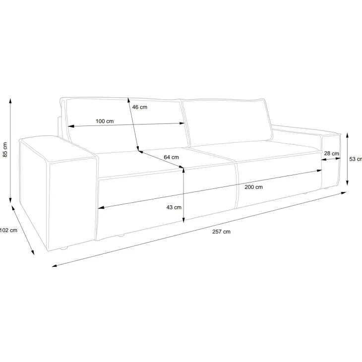 Divano letto 3 posti 257x106cm velluto a coste marrone Snuggle