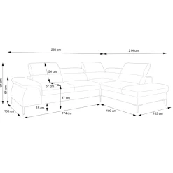 Divano letto regolabile angolare destra 5 posti 280x214cm tessuto blu Snuggity