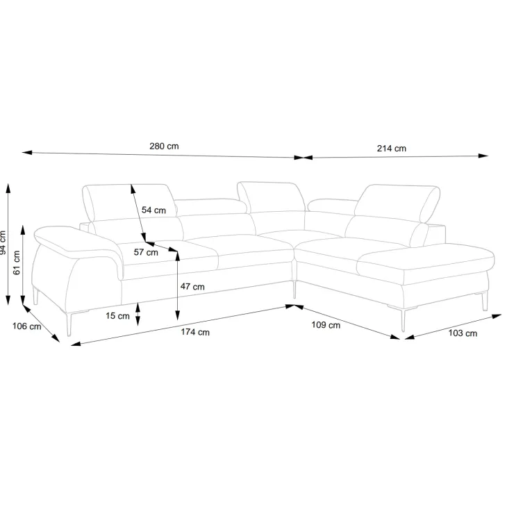 Divano letto regolabile angolare sinistra 5 posti 280x214cm tessuto blu Snuggity