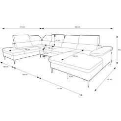 Divano letto regolabile angolare sinistro 5 posti 353x214cm tessuto arancio corallo Calmora
