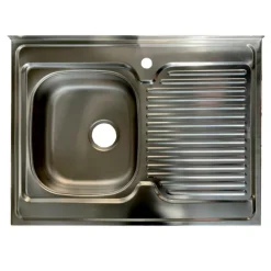 Lavello da appoggio 80x60 cm 1 vasca a sinistra acciaio inox con gocciolatoio Kendra