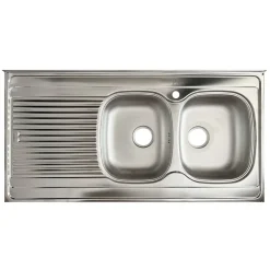 Lavello da appoggio 120x60cm 2 vasche e gocciolatoio a sinistra acciaio inox Kube