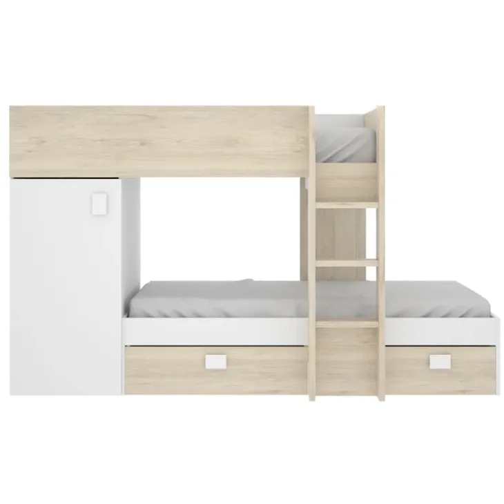 Letto a castello per bambini con armadio 255x112cm rovere bianco Sole