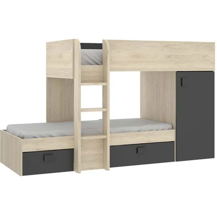 Letto a castello per bambini con armadio 255x112cm rovere grafite Sole