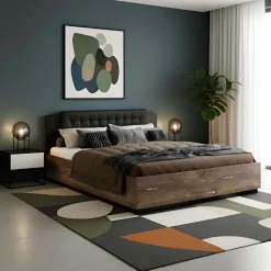Letto alla francese contenitore 140x200cm rovere scuro nero Vulcano