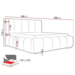Letto alla francese 140x200 cm con rete contenitore imbottito tessuto bouclé nero Cometa