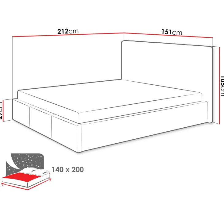 Letto alla francese 140x200 cm con rete contenitore imbottito beige Orione