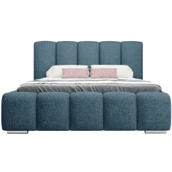 Letto alla francese 140x200 cm con rete contenitore imbottito tessuto bouclé blu Cometa