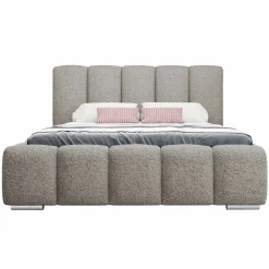 Letto alla francese 140x200 cm con rete contenitore imbottito tessuto bouclé grigio chiaro Cometa
