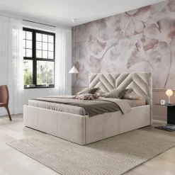 Letto alla francese 140x200 cm con rete contenitore imbottito beige Polaris