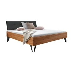 Letto alla francese 140x200cm testiera imbottita piedi in metallo legno massello rovere antracite Cortelia