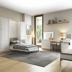 Letto a scomparsa verticale 140x200 cm alla francese shabby bianco Shubo