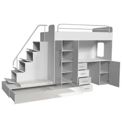 Letto a soppalco con armadio 324x180cm bianco nero 2 letti Diego Gihome®
