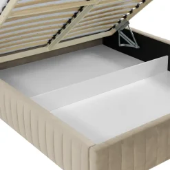 Letto contenitore matrimoniale 160x200 imbottito velluto beige Poffi