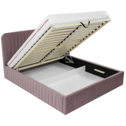 Letto contenitore matrimoniale 160x200 imbottito velluto rosa Poffi