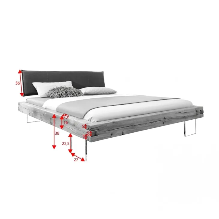 Letto king size 200x200cm testiera imbottita piedi in vetro legno massello rovere tortora Resilia