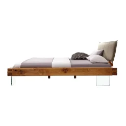 Letto king size 200x200cm testiera imbottita piedi in vetro legno massello rovere tortora Resilia