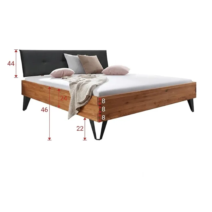 Letto king size 200x200cm testiera imbottita piedi in metallo legno massello rovere antracite Cortelia