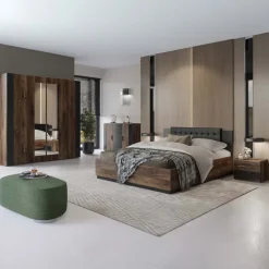 Letto matrimoniale oversize 180x200cm con rete contenitore rovere scuro nero Vulcano