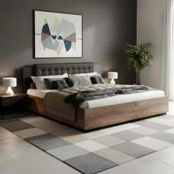 Letto matrimoniale oversize 180x200cm con rete contenitore noce nero Vulcano
