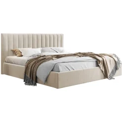Letto matrimoniale oversize 180x200 cm con rete contenitore imbottito beige Orione