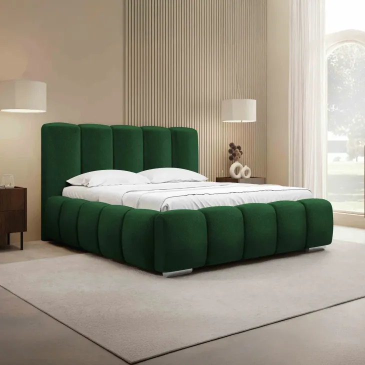 Letto matrimoniale oversize 180x200 cm con rete contenitore imbottito verde scuro Cometa
