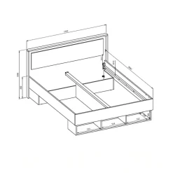 Letto matrimoniale standard 160x200cm 3 vani a giorno rovere tortora Lise