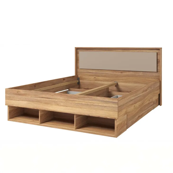 Letto matrimoniale standard 160x200cm con cassettoni rovere tortora Lise