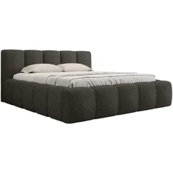 Letto matrimoniale 160x200cm con rete contenitore imbottito tessuto bouclé nero Aluna