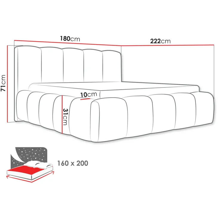 Letto matrimoniale 160x200cm con rete contenitore imbottito beige Aluna