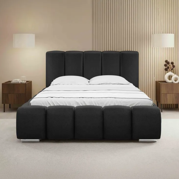 Letto matrimoniale 160x200 cm con rete contenitore imbottito nero Cometa