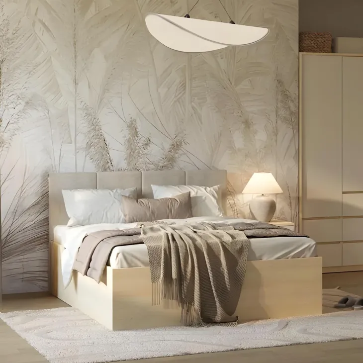 Letto matrimoniale 160x200cm contenitore con rete a doghe e testiera imbottita rovere Elvira