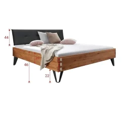 Letto matrimoniale 160x200cm testiera imbottita piedi in metallo legno massello rovere antracite Cortelia