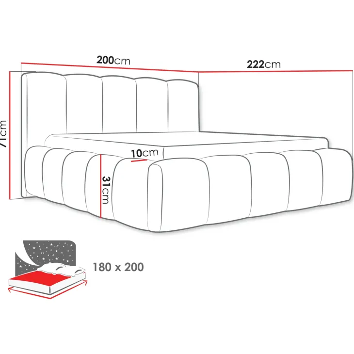 Letto oversize 180x200cm con rete contenitore imbottito tessuto bouclé beige Aluna