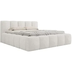 Letto oversize 180x200cm con rete contenitore imbottito tessuto bouclé bianco Aluna