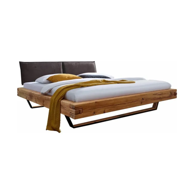 Letto oversize 180x200cm testiera imbottita gambe in metallo legno massello rovere antracite Venalia
